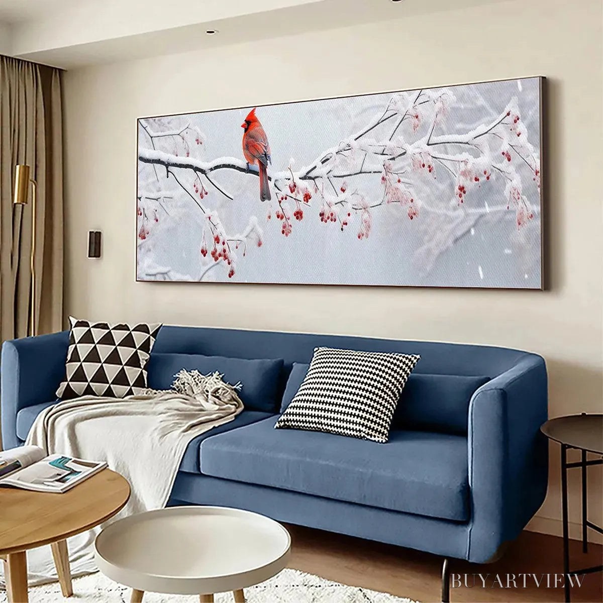 BUYARTVIEW Winter Cardinal Panoramic – Bird Painting, Panoramic , Winter Decor - image 4