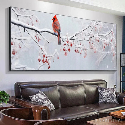 BUYARTVIEW Winter Cardinal Panoramic – Bird Painting, Panoramic , Winter Decor - image 5