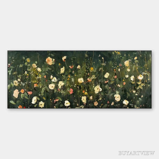 BUYARTVIEW Whispering Meadow Panoramic – Wildflower Painting, Panoramic , Dark Floral Decor - image 1