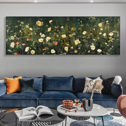 BUYARTVIEW Whispering Meadow Panoramic – Wildflower Painting, Panoramic , Dark Floral Decor - image 2