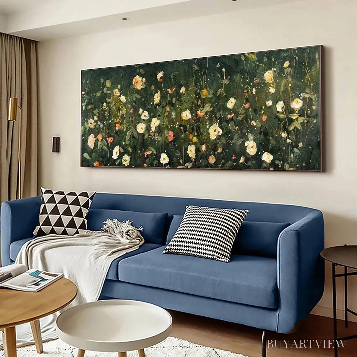 BUYARTVIEW Whispering Meadow Panoramic – Wildflower Painting, Panoramic , Dark Floral Decor - image 4