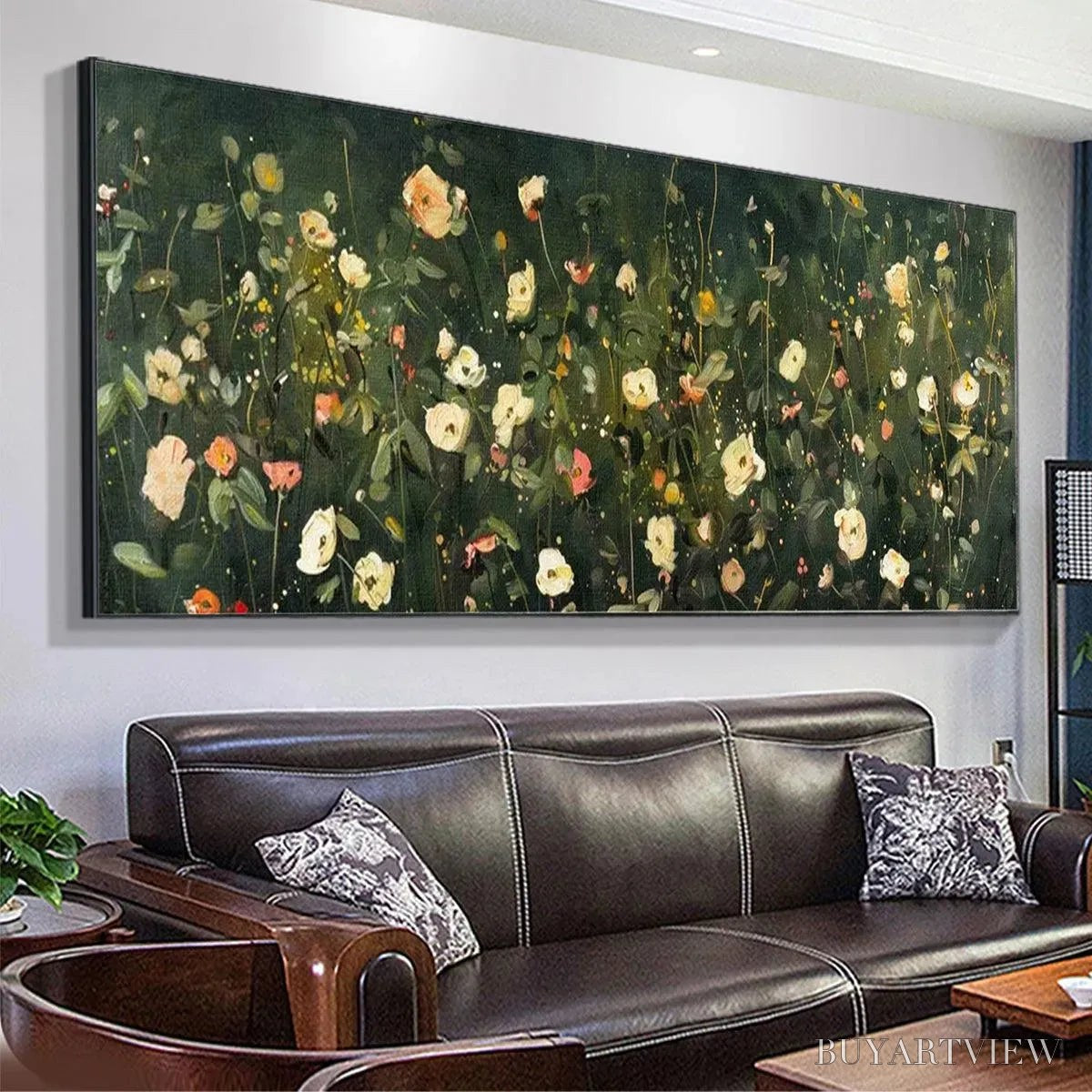 BUYARTVIEW Whispering Meadow Panoramic – Wildflower Painting, Panoramic , Dark Floral Decor - image 5