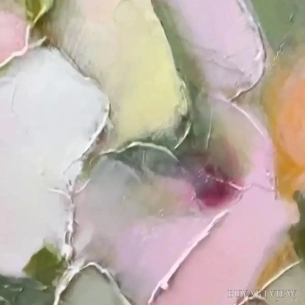 BUYARTVIEW Blushing Blooms – Textured Abstract Floral Painting, Pastel Pink and Green , Vertical Canvas, Impasto Decor - image 6
