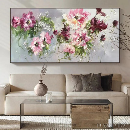 BUYARTVIEW Wild Rose Whispers – Floral Painting, Panoramic , Romantic Decor, Pink and Burgundy Flowers - image 2