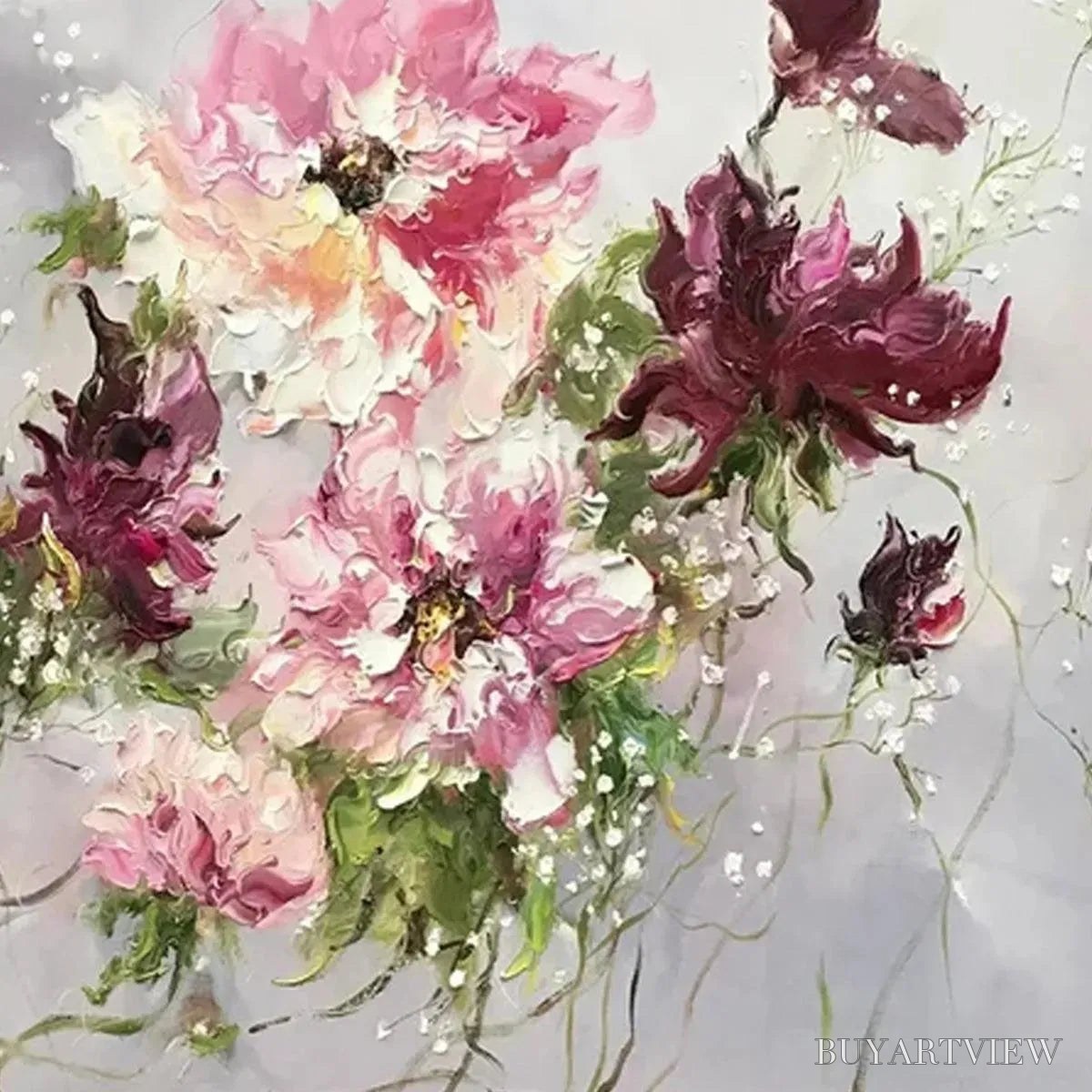 BUYARTVIEW Wild Rose Whispers – Floral Painting, Panoramic , Romantic Decor, Pink and Burgundy Flowers - image 3