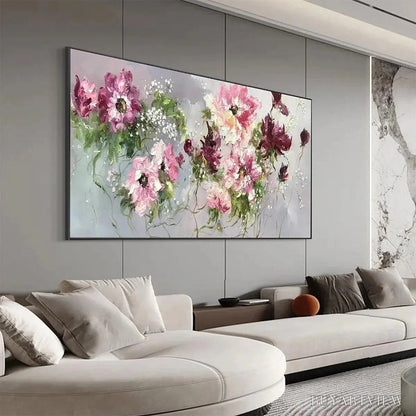 BUYARTVIEW Wild Rose Whispers – Floral Painting, Panoramic , Romantic Decor, Pink and Burgundy Flowers - image 4