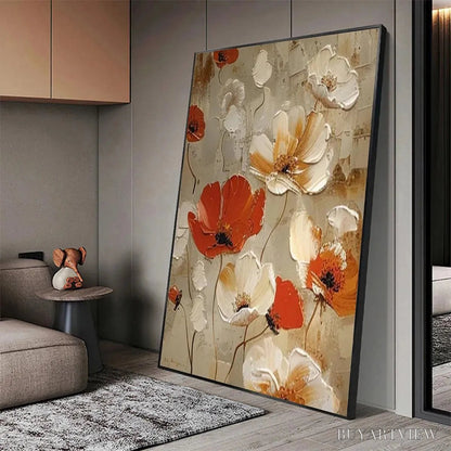 BUYARTVIEW Crimson Fields – Textured Poppy Painting, Red and White Floral , Square Canvas, Romantic Decor - image 5