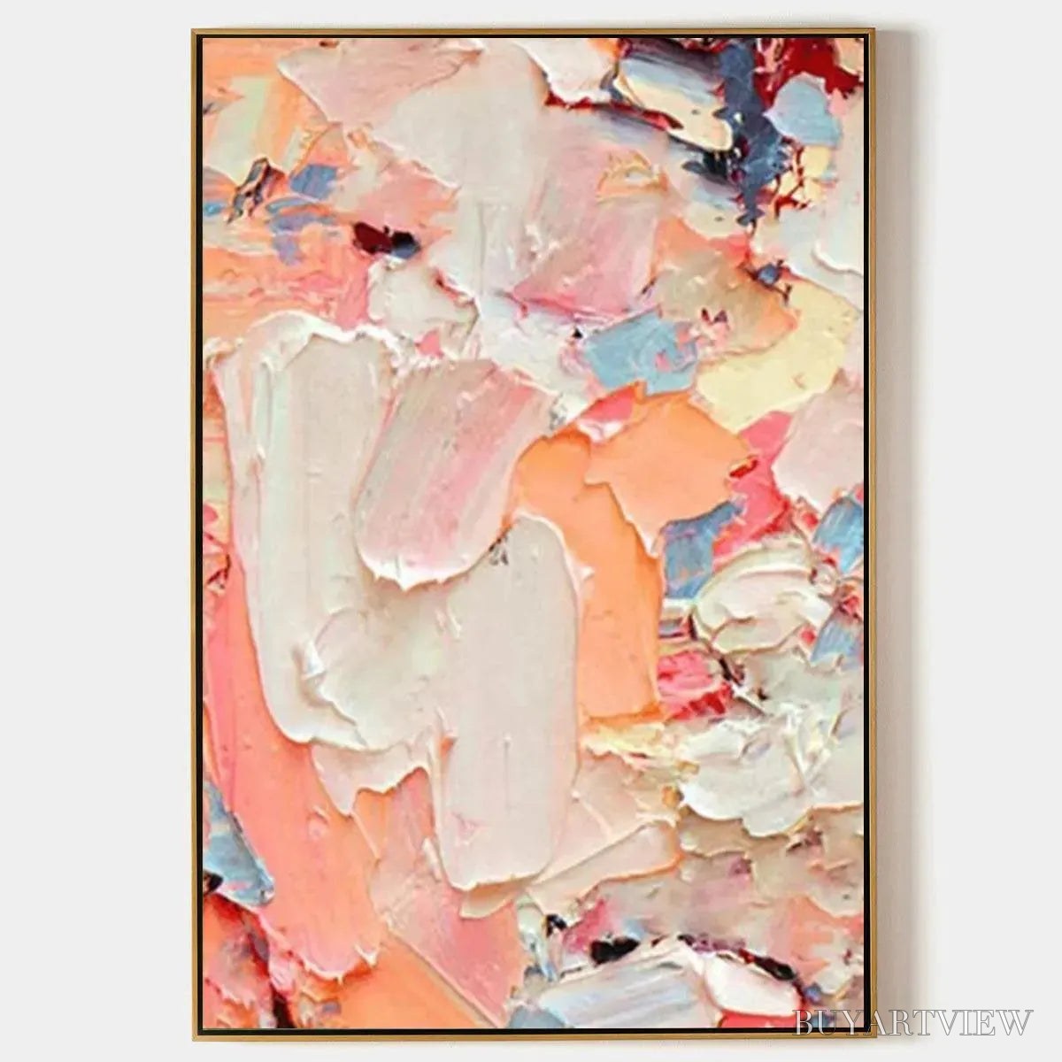 BUYARTVIEW Coral Dream – Textured Abstract Painting, Pink and Orange , Vertical Canvas, Impasto Decor - image 1