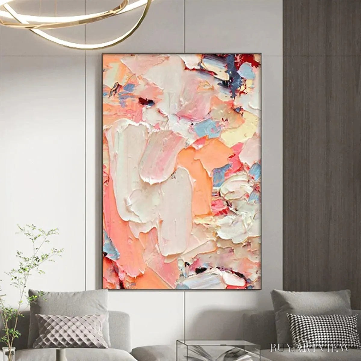 BUYARTVIEW Coral Dream – Textured Abstract Painting, Pink and Orange , Vertical Canvas, Impasto Decor - image 2