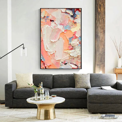 BUYARTVIEW Coral Dream – Textured Abstract Painting, Pink and Orange , Vertical Canvas, Impasto Decor - image 4