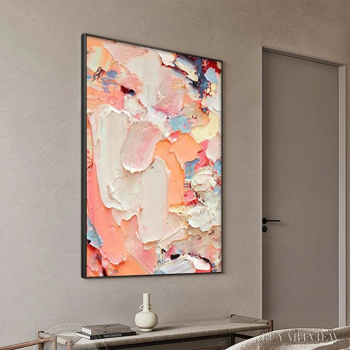 BUYARTVIEW Coral Dream – Textured Abstract Painting, Pink and Orange , Vertical Canvas, Impasto Decor - image 5