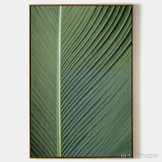 BUYARTVIEW Tropical Serenity – Minimalist Botanical Painting, Green Leaf , Vertical Canvas - image 1