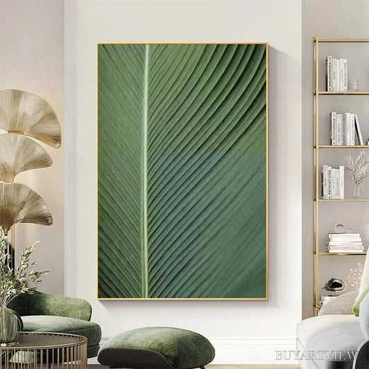 BUYARTVIEW Tropical Serenity – Minimalist Botanical Painting, Green Leaf , Vertical Canvas - image 2