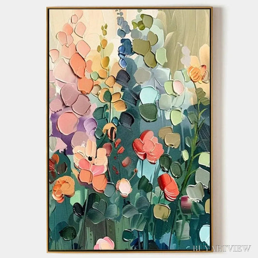BUYARTVIEW Blooming Meadow – Textured Floral Painting, Colorful Wildflower , Vertical Canvas, Impasto Decor - image 1