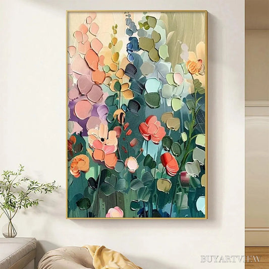 BUYARTVIEW Blooming Meadow – Textured Floral Painting, Colorful Wildflower , Vertical Canvas, Impasto Decor - image 2