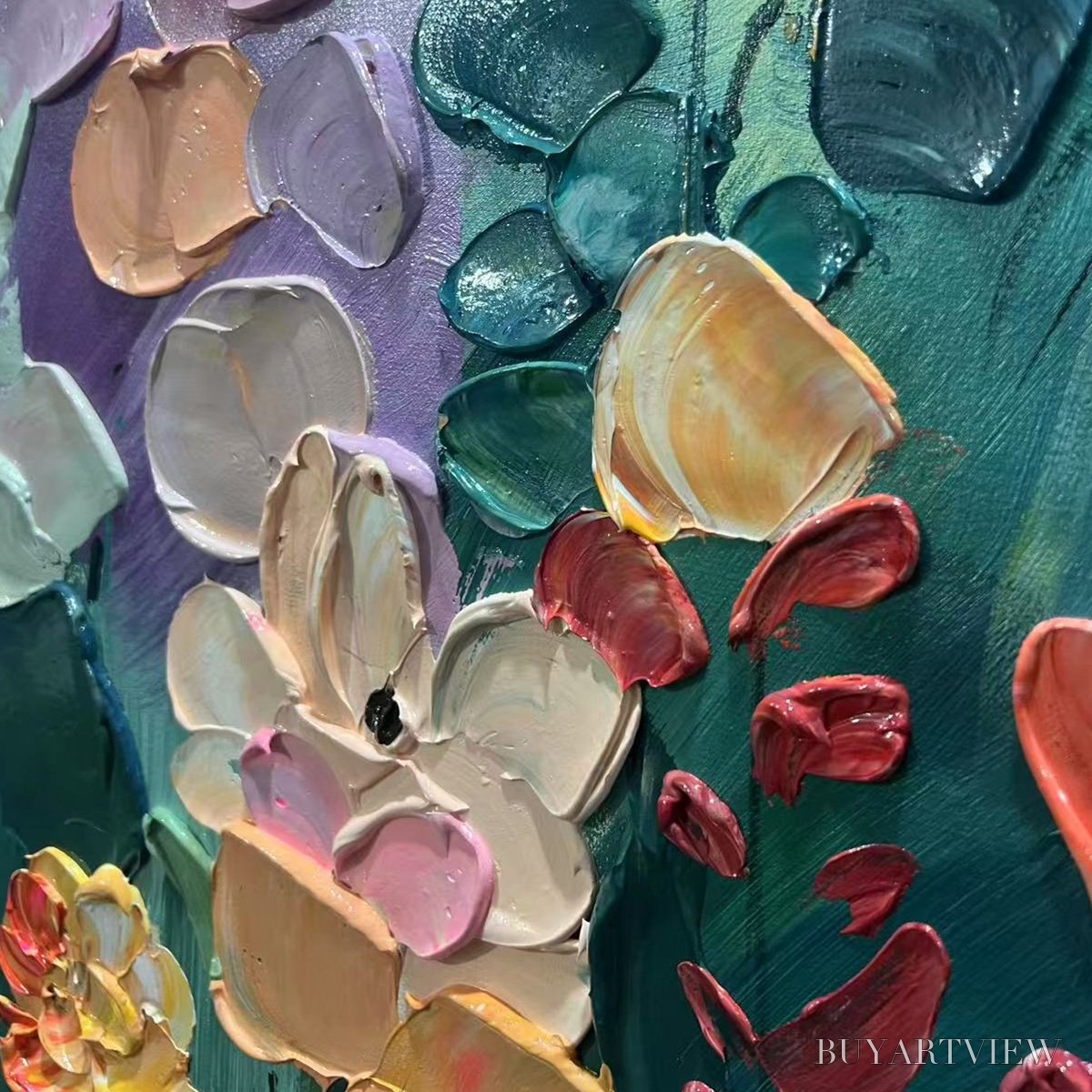 BUYARTVIEW Blooming Meadow – Textured Floral Painting, Colorful Wildflower , Vertical Canvas, Impasto Decor - image 3