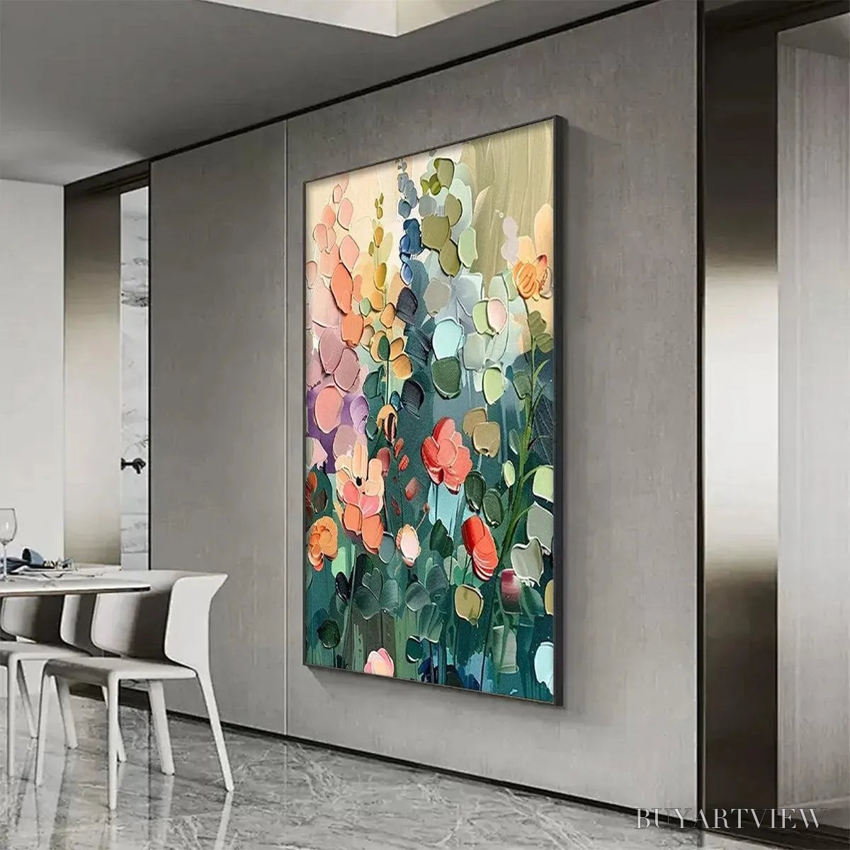 BUYARTVIEW Blooming Meadow – Textured Floral Painting, Colorful Wildflower , Vertical Canvas, Impasto Decor - image 5