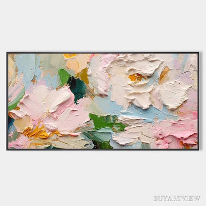BUYARTVIEW Spring Bouquet – Textured Floral Painting, Pastel , Panoramic Canvas, Impasto Decor - image 1