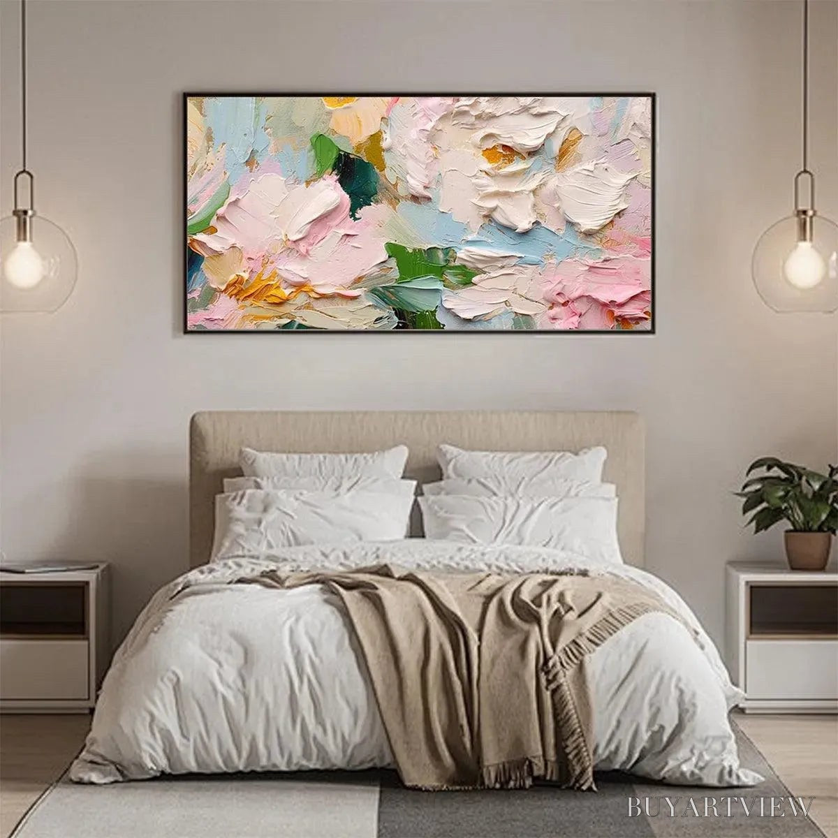 BUYARTVIEW Spring Bouquet – Textured Floral Painting, Pastel , Panoramic Canvas, Impasto Decor - image 2