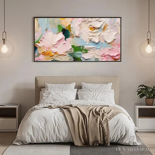 BUYARTVIEW Spring Bouquet – Textured Floral Painting, Pastel , Panoramic Canvas, Impasto Decor - image 2