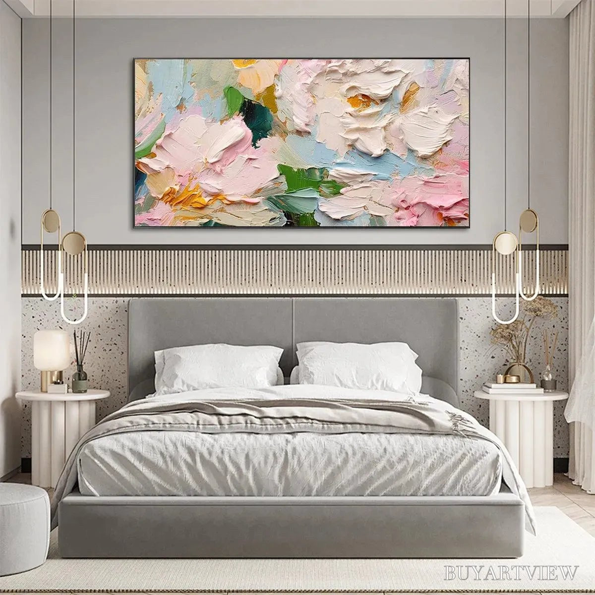 BUYARTVIEW Spring Bouquet – Textured Floral Painting, Pastel , Panoramic Canvas, Impasto Decor - image 4