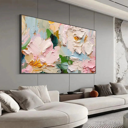 BUYARTVIEW Spring Bouquet – Textured Floral Painting, Pastel , Panoramic Canvas, Impasto Decor - image 5