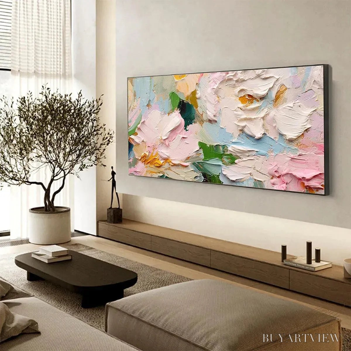 BUYARTVIEW Spring Bouquet – Textured Floral Painting, Pastel , Panoramic Canvas, Impasto Decor - image 6