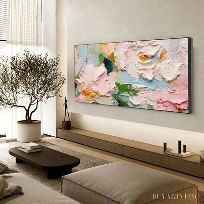 BUYARTVIEW Spring Bouquet – Textured Floral Painting, Pastel , Panoramic Canvas, Impasto Decor - image 6
