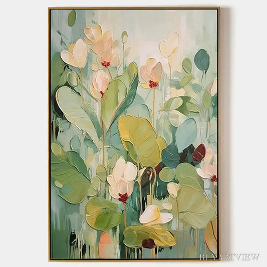 BUYARTVIEW Lush Garden – Textured Floral Painting, Green and White , Vertical Canvas, Impressionist Decor - image 1