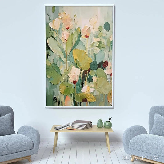 BUYARTVIEW Lush Garden – Textured Floral Painting, Green and White , Vertical Canvas, Impressionist Decor - image 2