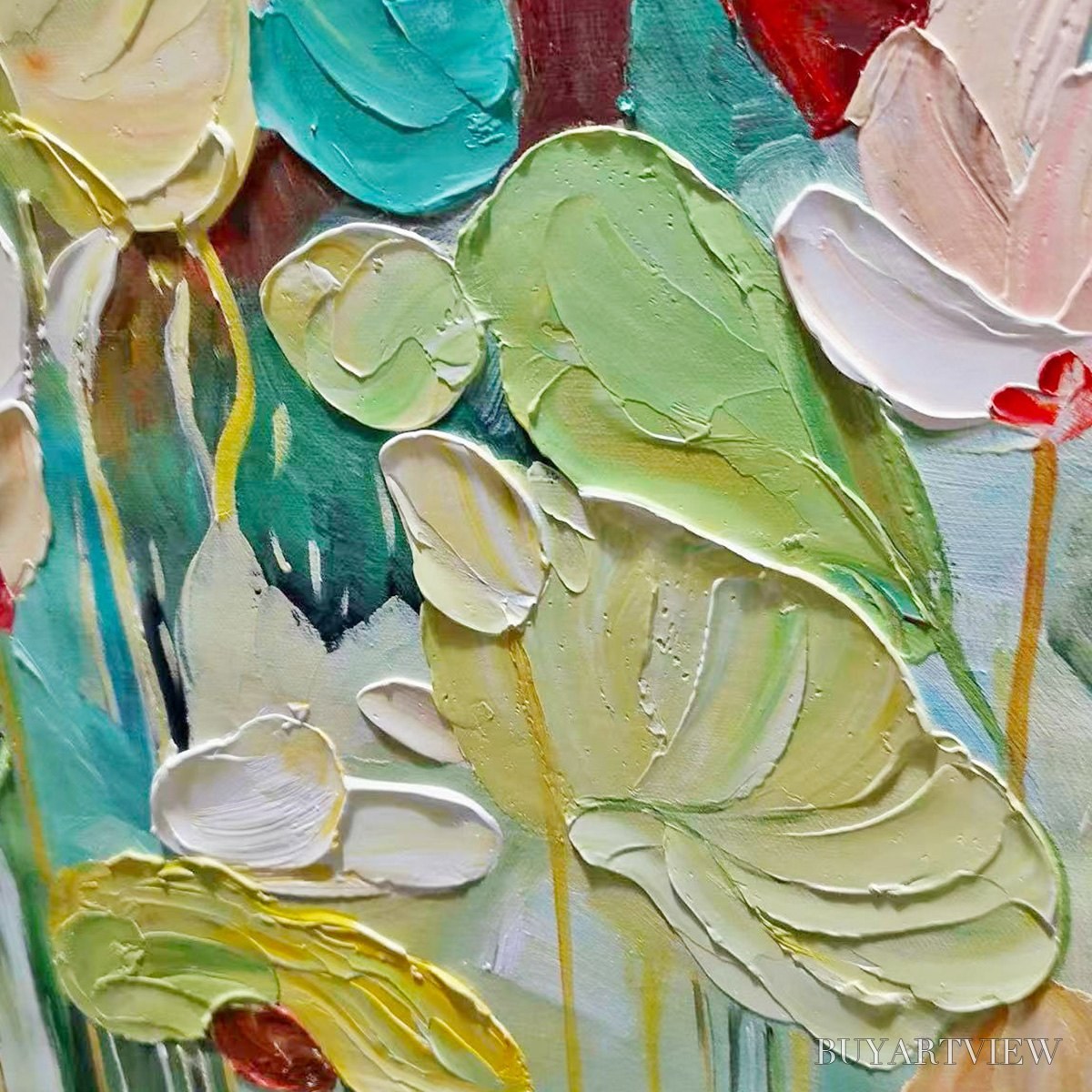 BUYARTVIEW Lush Garden – Textured Floral Painting, Green and White , Vertical Canvas, Impressionist Decor - image 3