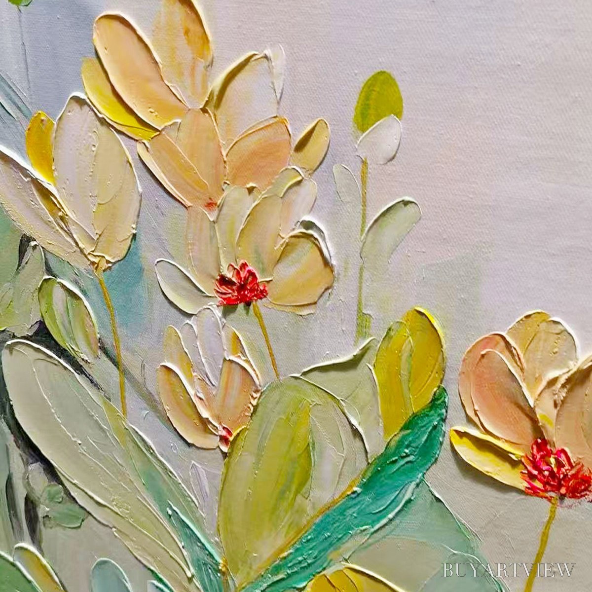 BUYARTVIEW Lush Garden – Textured Floral Painting, Green and White , Vertical Canvas, Impressionist Decor - image 4