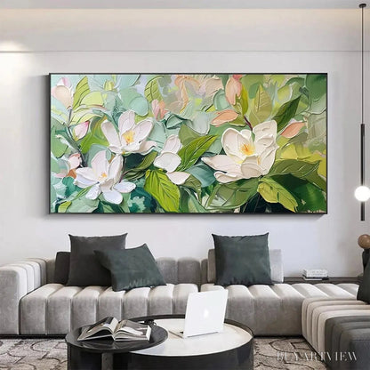 BUYARTVIEW Magnolia Blossoms – Textured Floral Painting, Impasto , Horizontal Canvas, Magnolia Decor - image 2