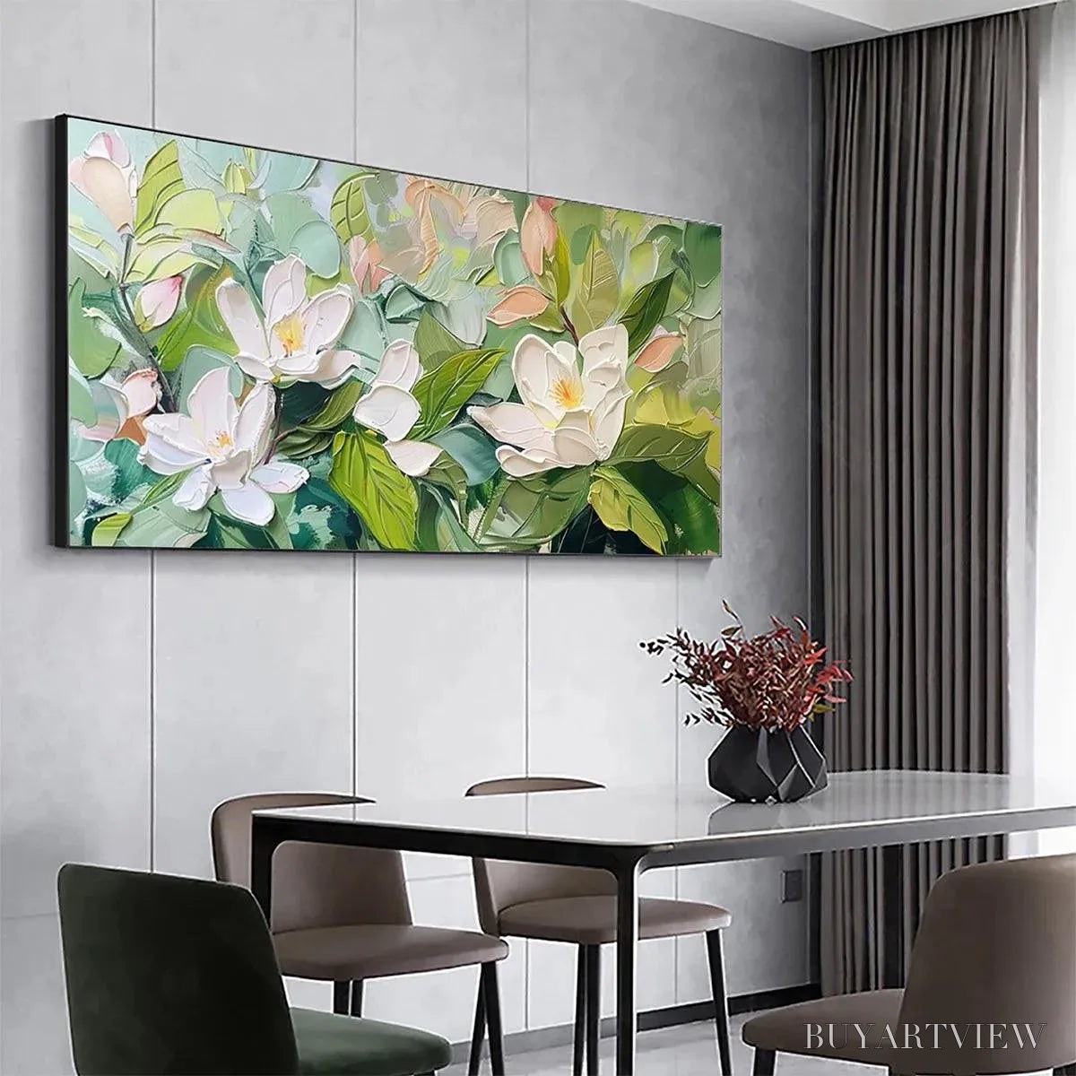 BUYARTVIEW Magnolia Blossoms – Textured Floral Painting, Impasto , Horizontal Canvas, Magnolia Decor - image 5