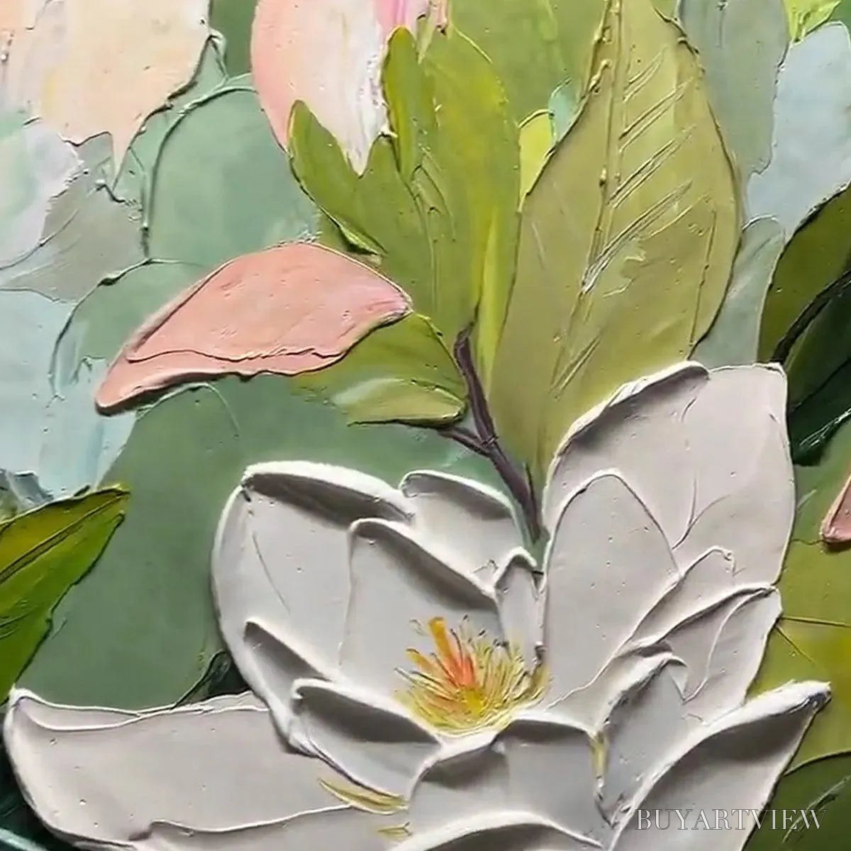 BUYARTVIEW Magnolia Blossoms – Textured Floral Painting, Impasto , Horizontal Canvas, Magnolia Decor - image 6