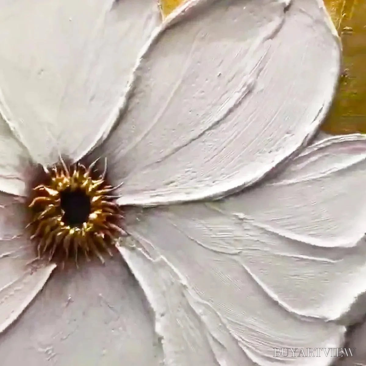 BUYARTVIEW Golden Whispers – Textured Floral Painting, Gold and White , Vertical Canvas, Impasto Decor - image 3