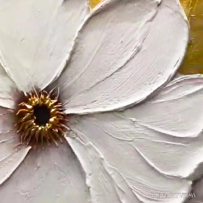 BUYARTVIEW Golden Whispers – Textured Floral Painting, Gold and White , Vertical Canvas, Impasto Decor - image 3