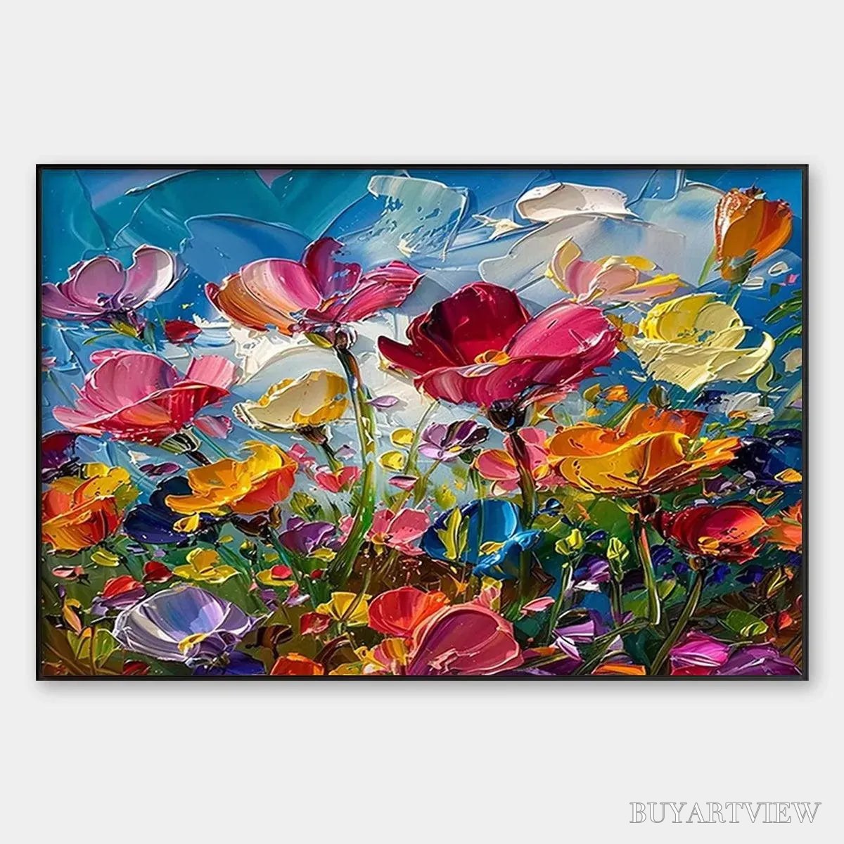 BUYARTVIEW Field of Dreams – Textured Floral Painting, Impasto , Horizontal Canvas, Wildflower Decor - image 1