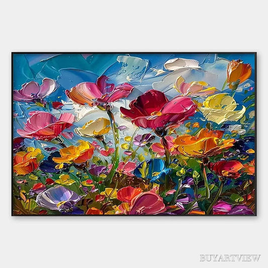 BUYARTVIEW Field of Dreams – Textured Floral Painting, Impasto , Horizontal Canvas, Wildflower Decor - image 1