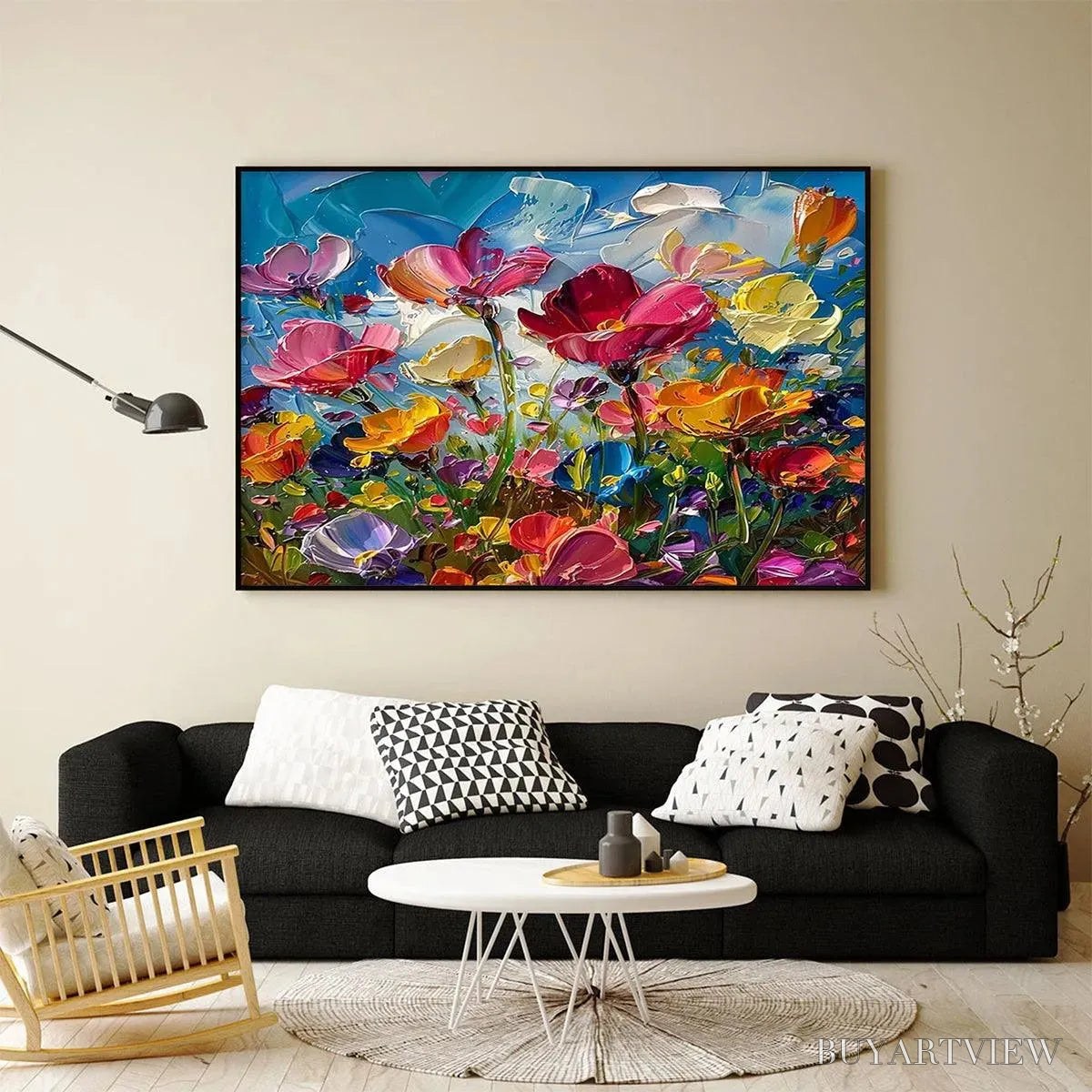 BUYARTVIEW Field of Dreams – Textured Floral Painting, Impasto , Horizontal Canvas, Wildflower Decor - image 2