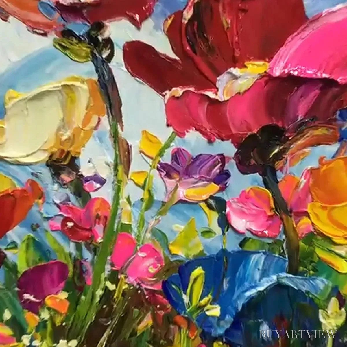 BUYARTVIEW Field of Dreams – Textured Floral Painting, Impasto , Horizontal Canvas, Wildflower Decor - image 3