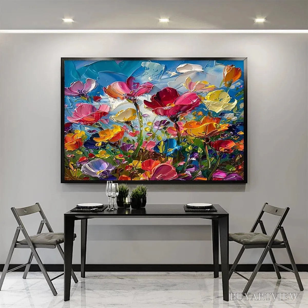 BUYARTVIEW Field of Dreams – Textured Floral Painting, Impasto , Horizontal Canvas, Wildflower Decor - image 4