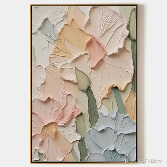 BUYARTVIEW Pastel Petals – Textured Impasto Floral Painting, 3D Flower , Square Canvas, Romantic Decor - image 1