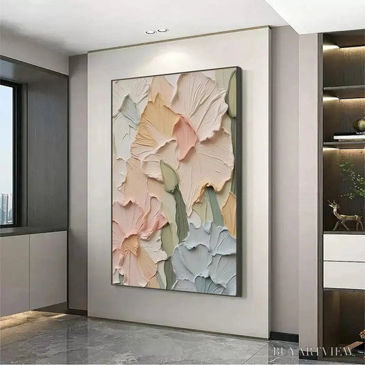 BUYARTVIEW Pastel Petals – Textured Impasto Floral Painting, 3D Flower , Square Canvas, Romantic Decor - image 2