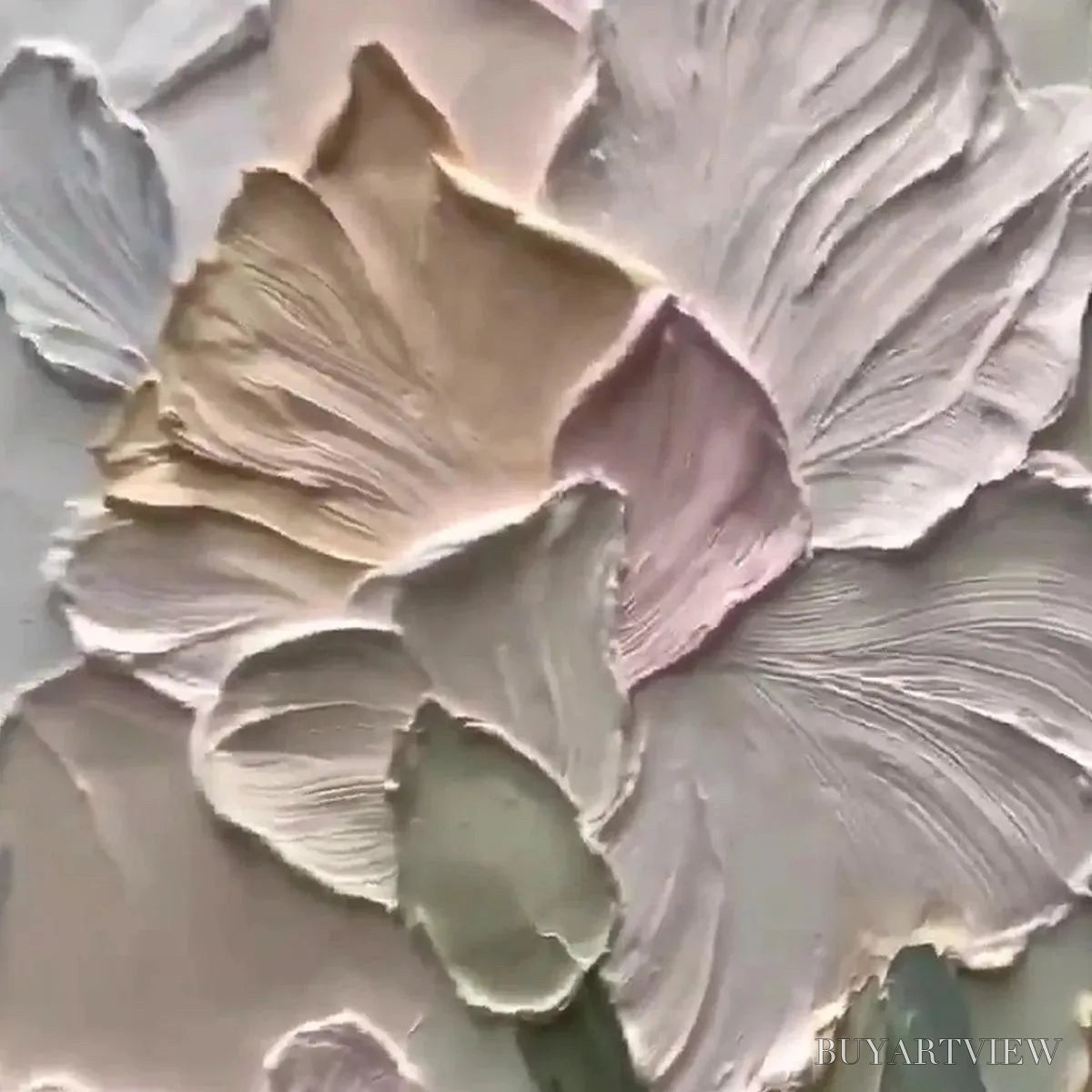 BUYARTVIEW Pastel Petals – Textured Impasto Floral Painting, 3D Flower , Square Canvas, Romantic Decor - image 3