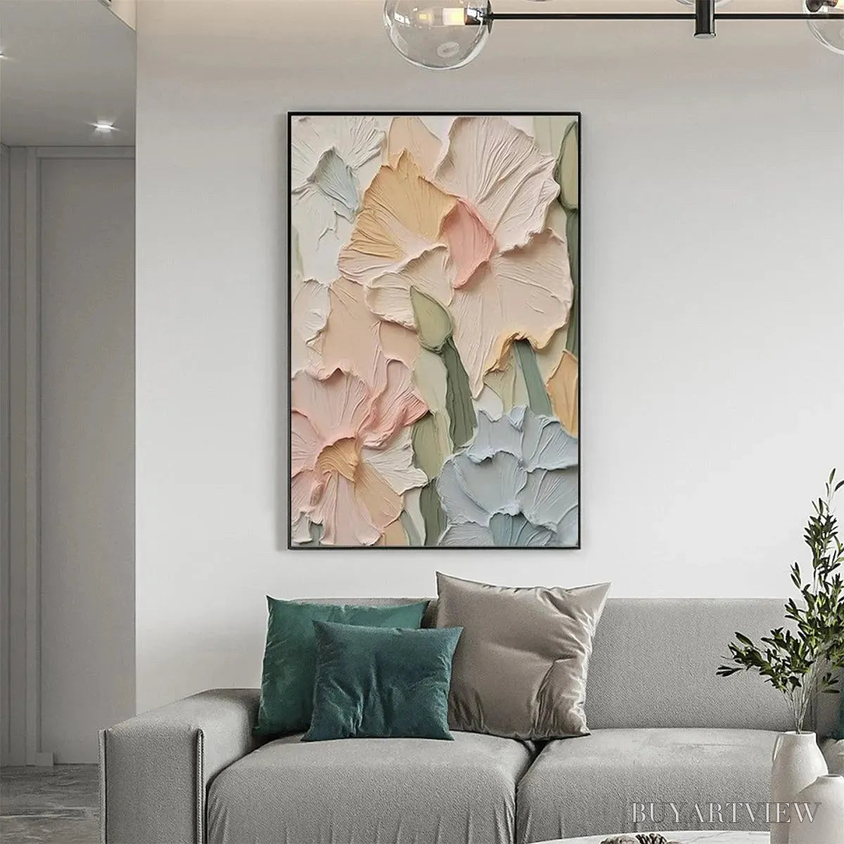 BUYARTVIEW Pastel Petals – Textured Impasto Floral Painting, 3D Flower , Square Canvas, Romantic Decor - image 6