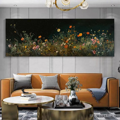 BUYARTVIEW Night Garden Panoramic – Wildflower Painting, Panoramic , Dark Floral Decor - image 2