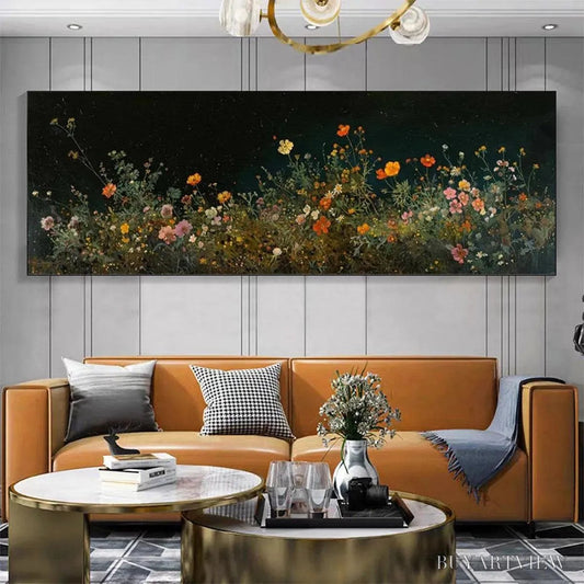 BUYARTVIEW Night Garden Panoramic – Wildflower Painting, Panoramic , Dark Floral Decor - image 2