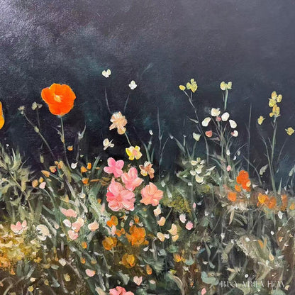 BUYARTVIEW Night Garden Panoramic – Wildflower Painting, Panoramic , Dark Floral Decor - image 3