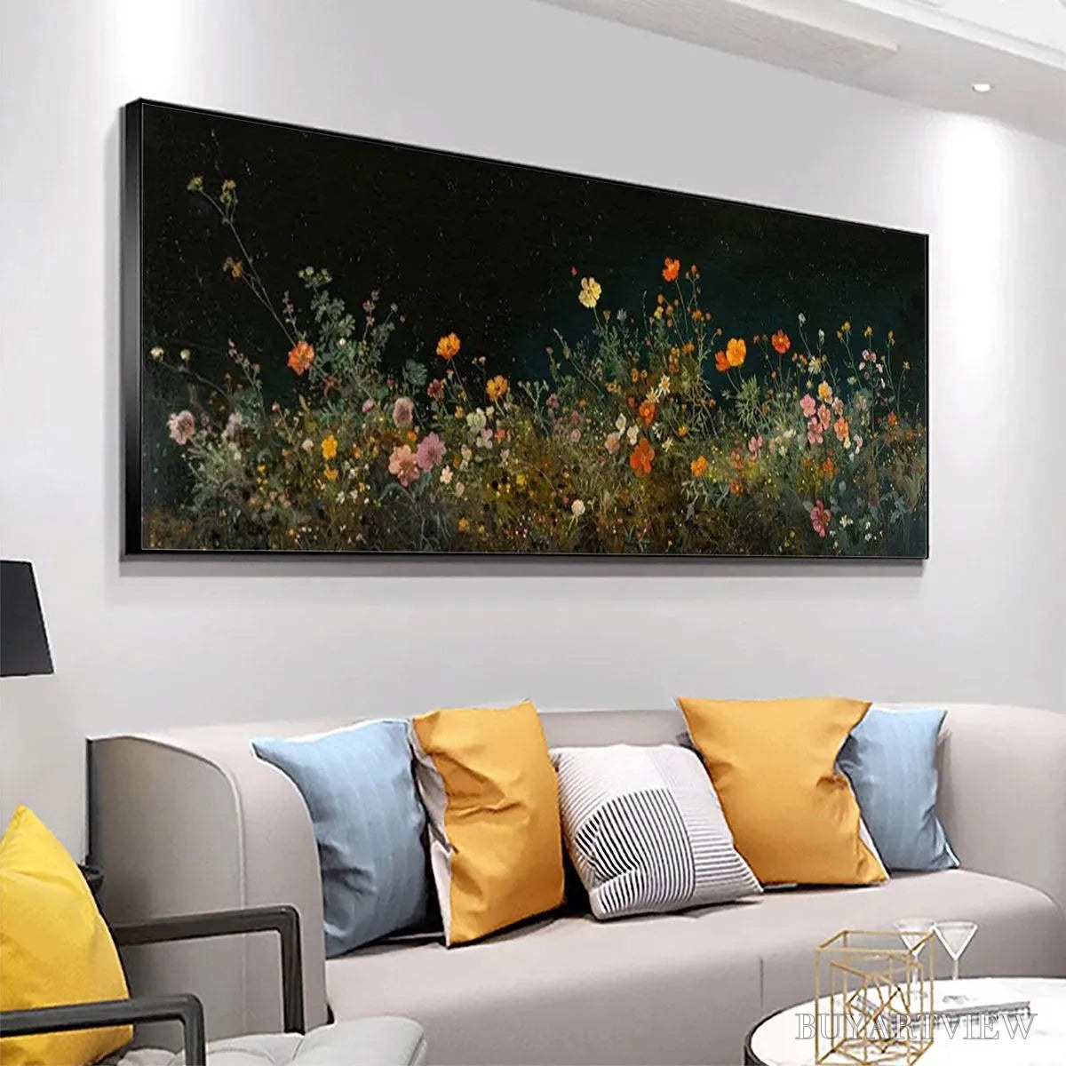BUYARTVIEW Night Garden Panoramic – Wildflower Painting, Panoramic , Dark Floral Decor - image 4